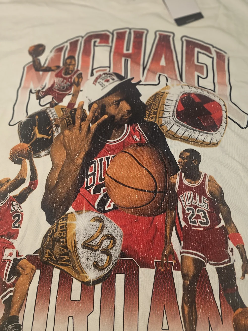 Jordan White Tee with Red and Black Graphic